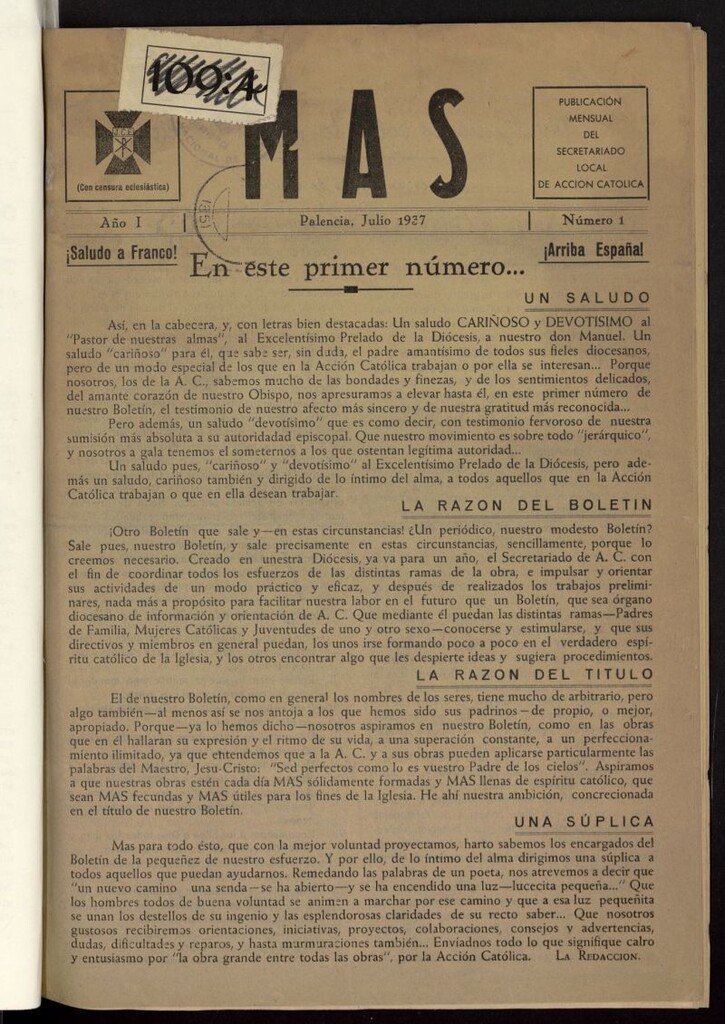 Miniatura de Mas : publicación mensual del Secretariado local de acción católica
