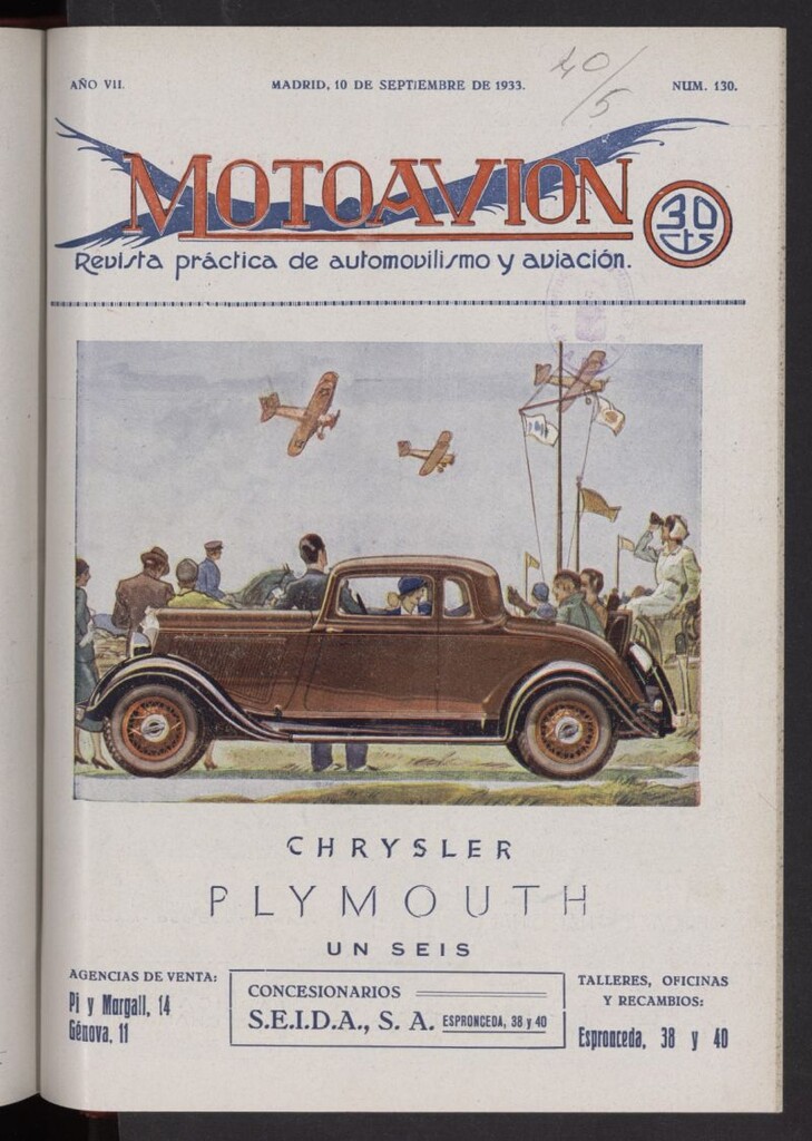 Miniatura de Motoavión: revista práctica de automovilismo y aviación del 10 de septiembre de 1933, nº 130
