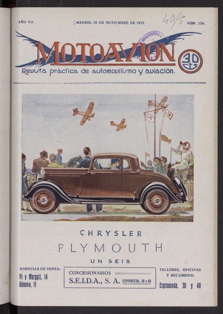 Miniatura de Motoavión: revista práctica de automovilismo y aviación del 10 de noviembre de 1933, nº 134