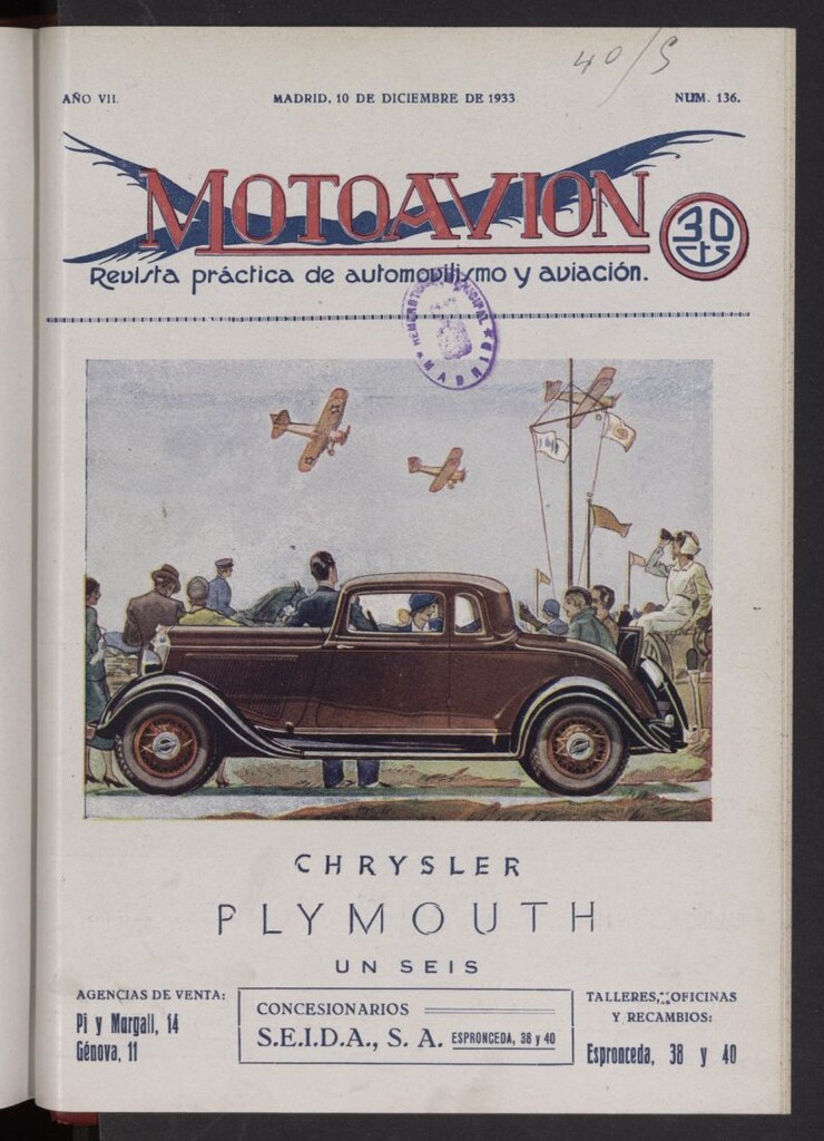 Miniatura de Motoavión: revista práctica de automovilismo y aviación del 10 de diciembre de 1933, nº 136