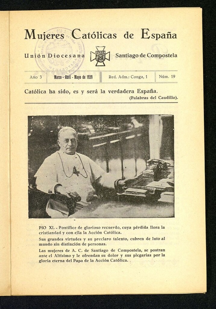 Miniatura de Mújeres católicas de España : Unión Diocesana Santiago de Compostela de marzo, abril y mayo de 1939, nº 19