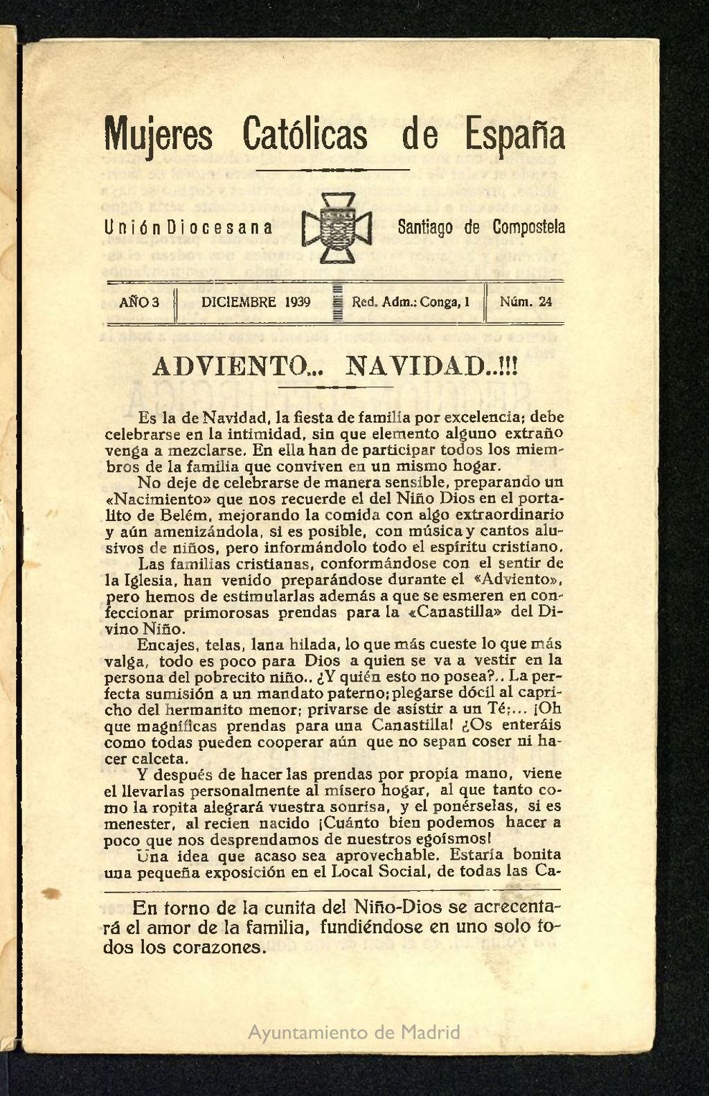 Miniatura de Mújeres católicas de España : Unión Diocesana Santiago de Compostela de diciembre de 1939, nº 24
