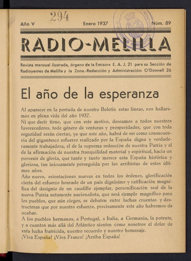 Miniatura de Radio Melilla de enero de 1937, nº 89