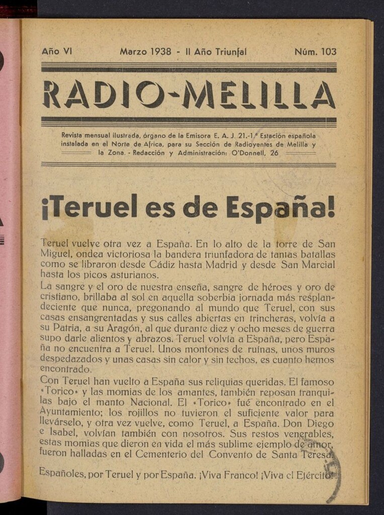 Miniatura de Radio Melilla de marzo de 1938, nº 103