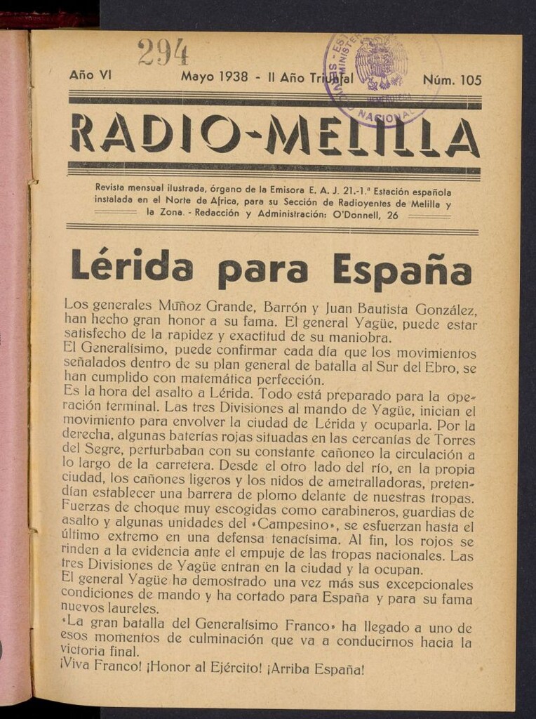 Miniatura de Radio Melilla de mayo de 1938, nº 105