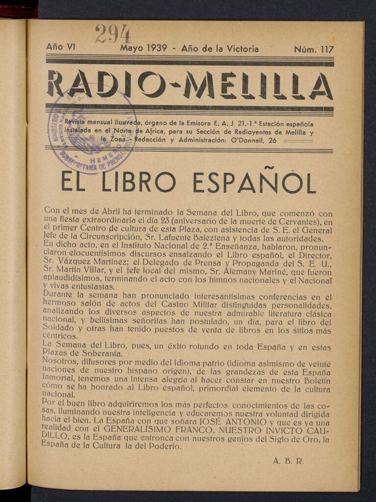 Miniatura de Radio Melilla de mayo de 1939, nº 117