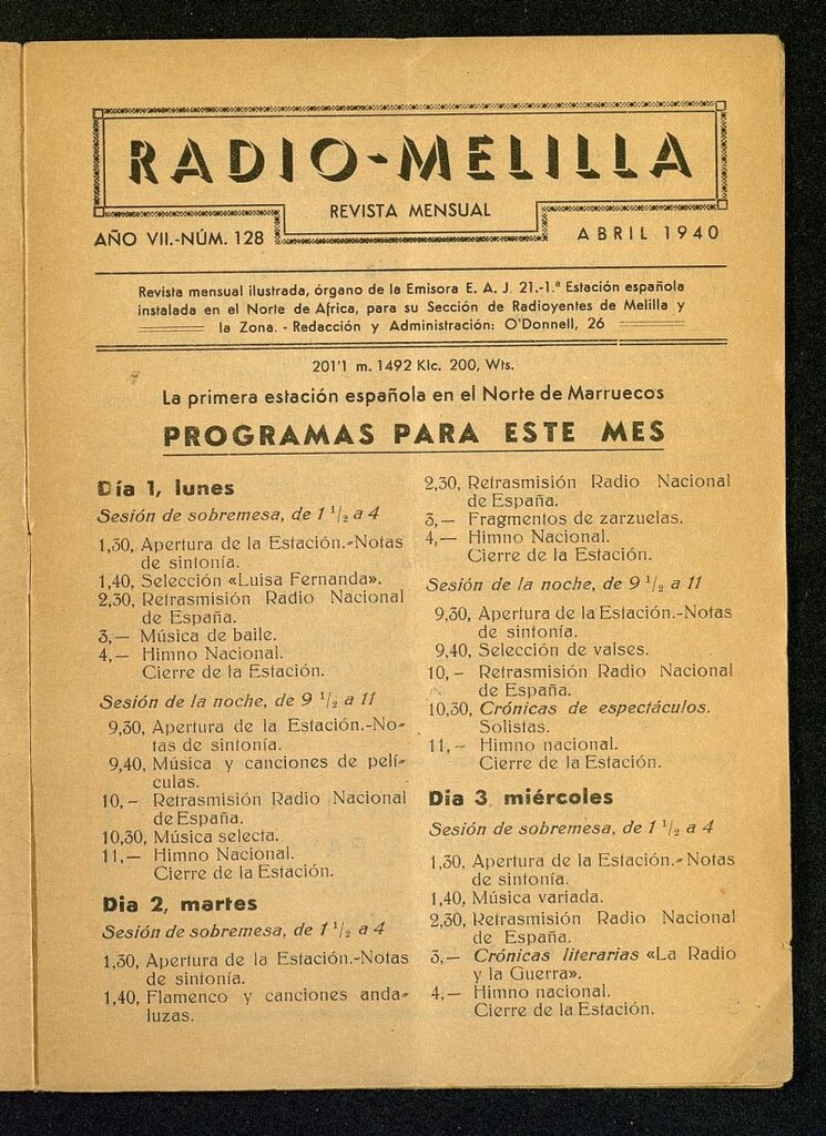 Miniatura de Radio Melilla de abril de 1940, nº 128