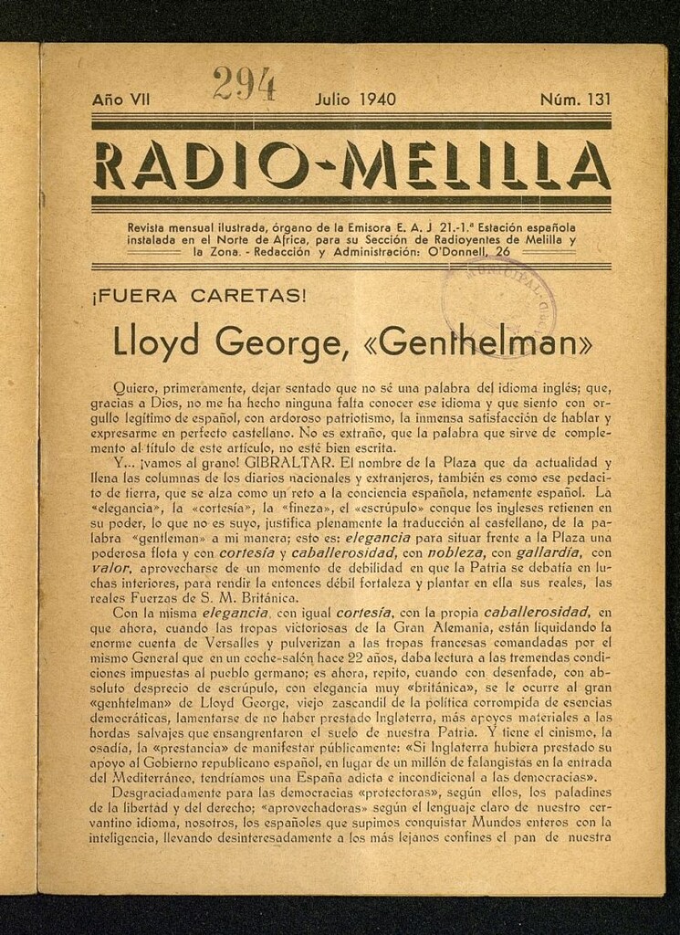 Miniatura de Radio Melilla de julio de 1940, nº 131