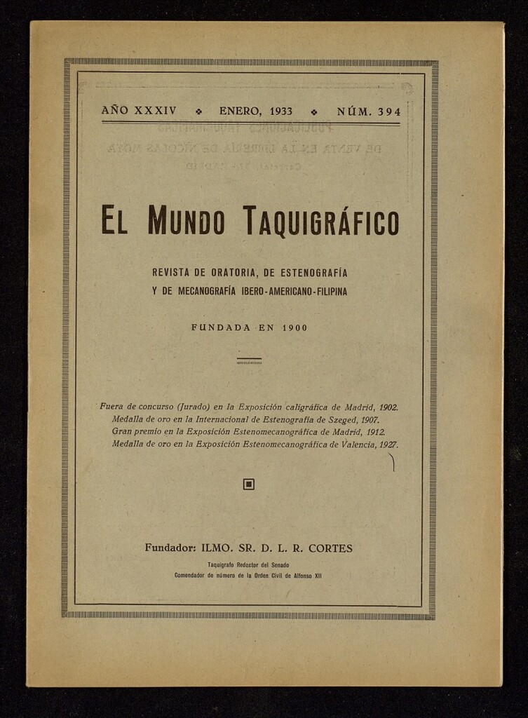 Miniatura de El Mundo Taquigráfico: revista mensual hispano-americana de oratoria y de estenografía. Enero de 1933, nº 394