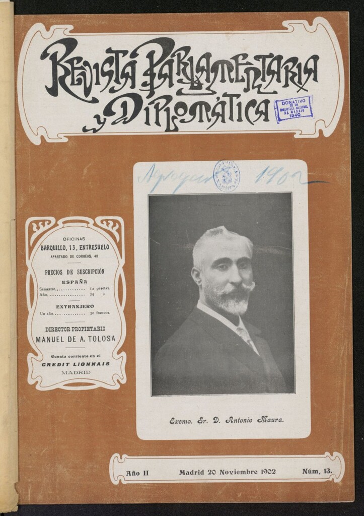 Miniatura de Revista Parlamentaria y Diplomática del 20 de noviembre de 1902, nº 13
