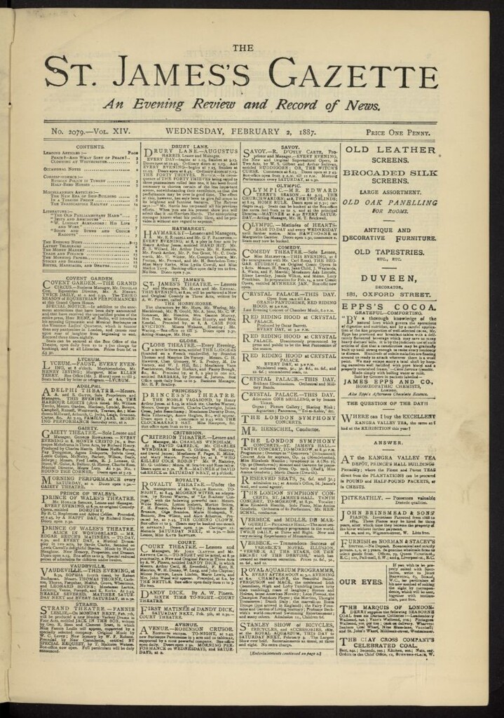 Miniatura de The St. James´s Gazette del 2 de febrero de 1887, nº 2079