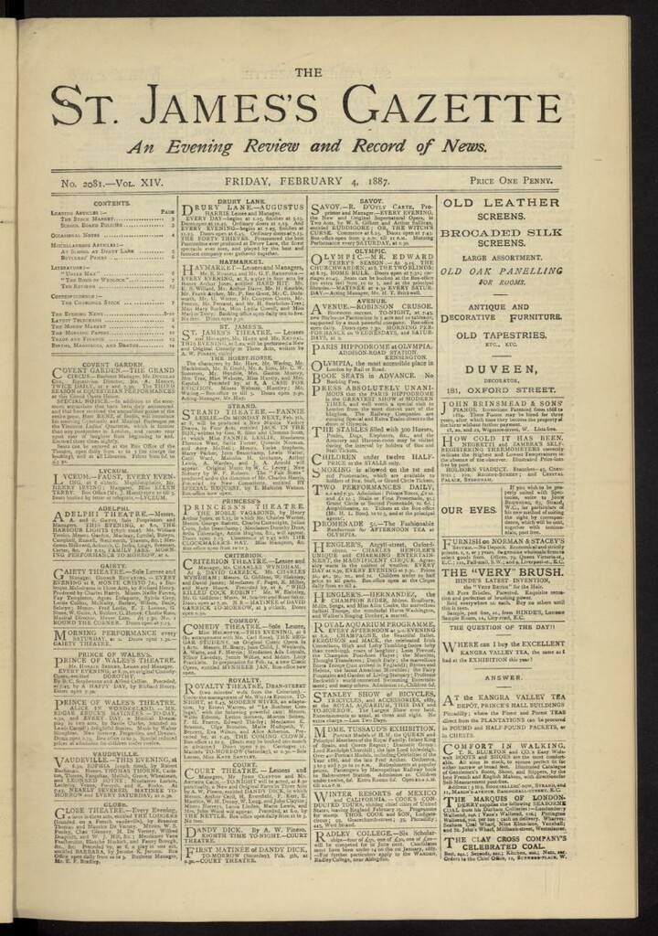 Miniatura de The St. James´s Gazette del 4 de febrero de 1887, nº 2081