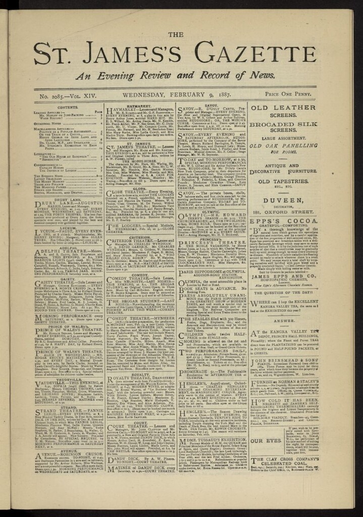 Miniatura de The St. James´s Gazette del 9 de febrero de 1887, nº 2085