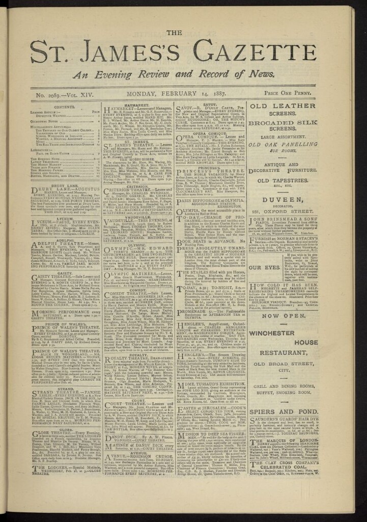 Miniatura de The St. James´s Gazette del 14 de febrero de 1887, nº 2089