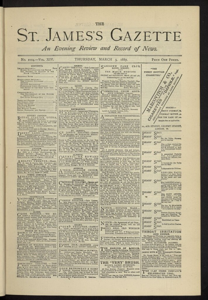 Miniatura de The St. James´s Gazette del 3 de marzo de 1887, nº 2104
