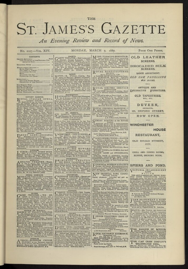 Miniatura de The St. James´s Gazette del 7 de marzo de 1887, nº 2107