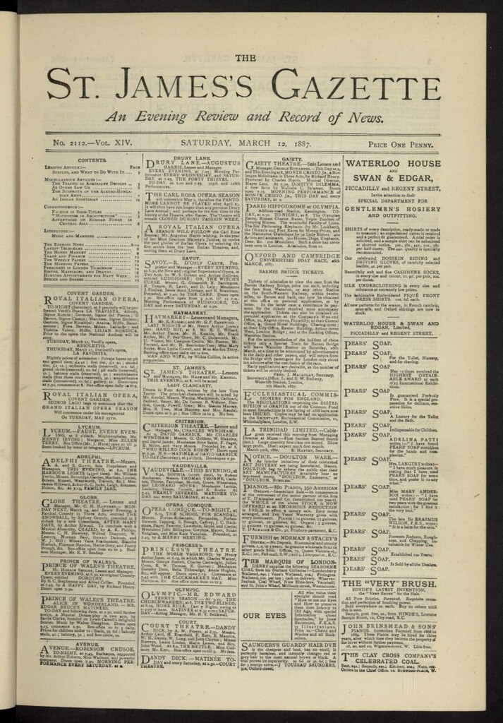 Miniatura de The St. James´s Gazette del 12 de marzo de 1887, nº 2112
