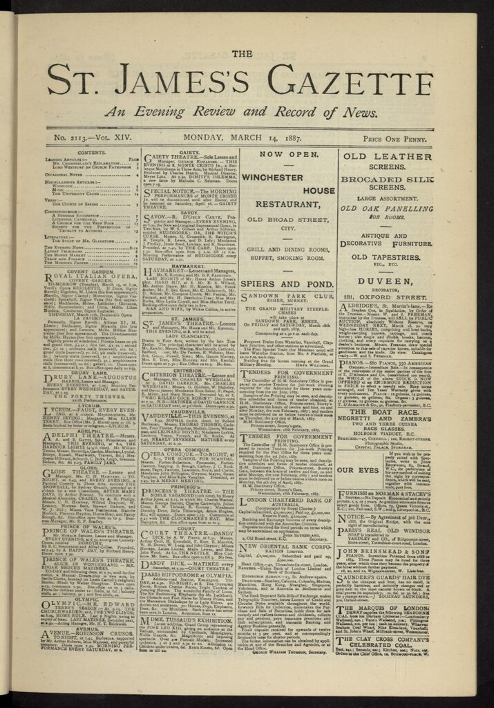 Miniatura de The St. James´s Gazette del 14 de marzo de 1887, nº 2113