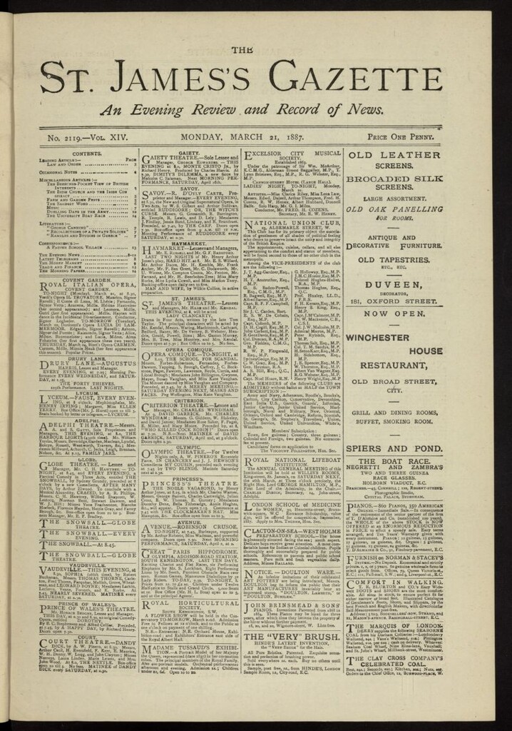 Miniatura de The St. James´s Gazette del 21 de marzo de 1887, nº 2119