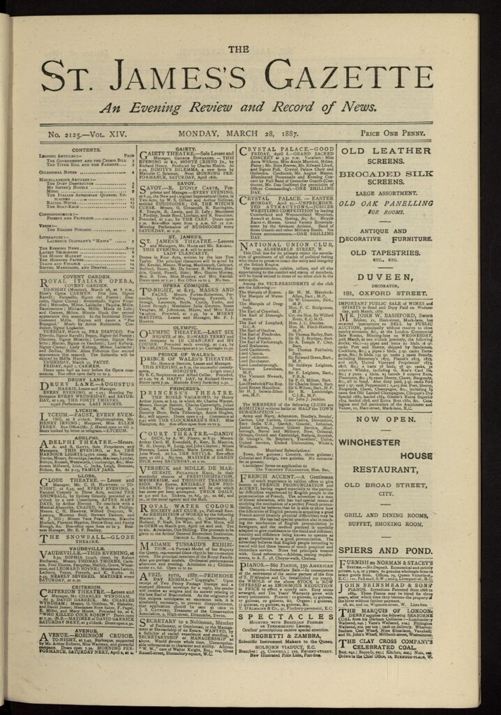 Miniatura de The St. James´s Gazette del 28 de marzo de 1887, nº 2125