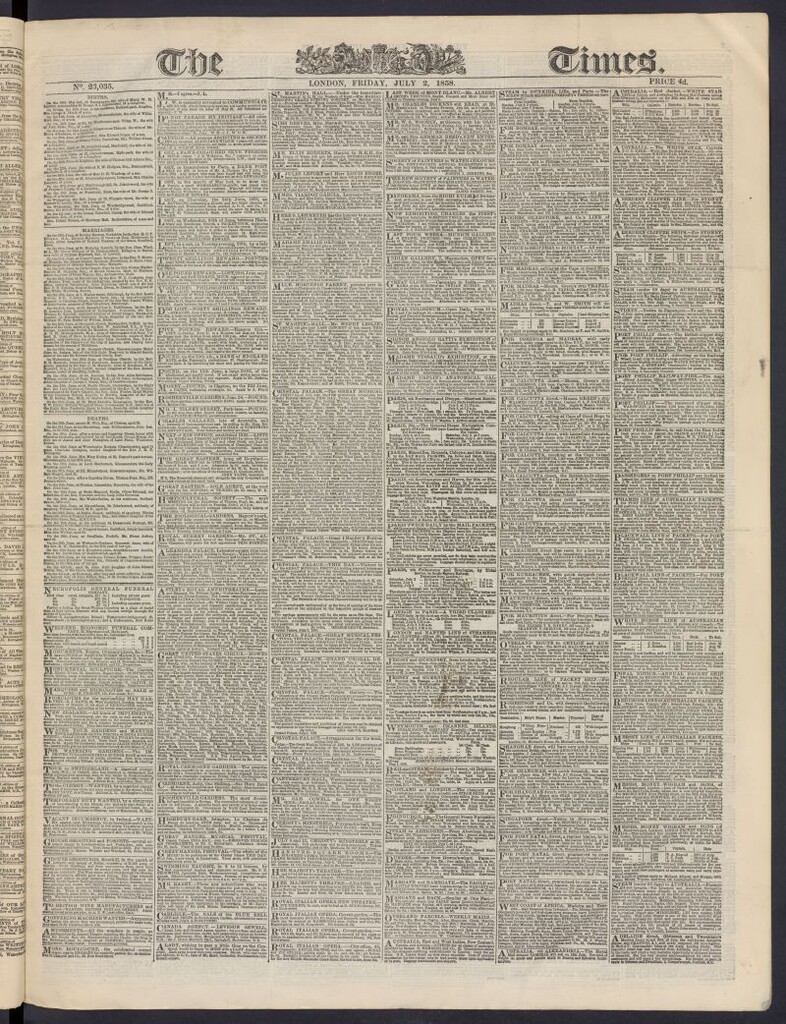Miniatura de The Times del 2 de julio de 1858, nº 23,035
