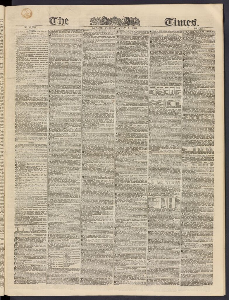 Miniatura de The Times del 6 de julio de 1858, nº 23,038