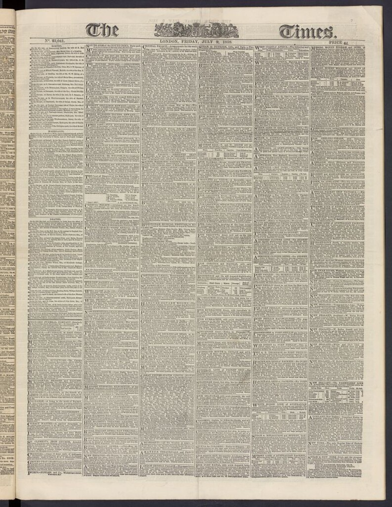 Miniatura de The Times del 9 de julio de 1858, nº 23,041