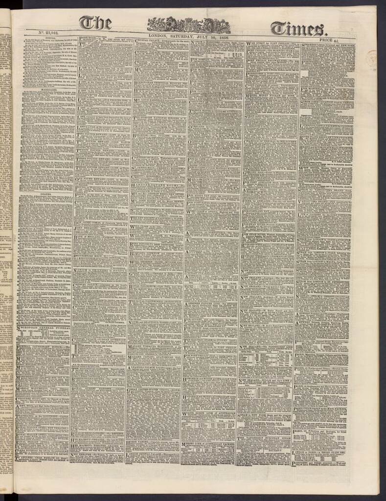 Miniatura de The Times del 10 de julio de 1858, nº 23,042