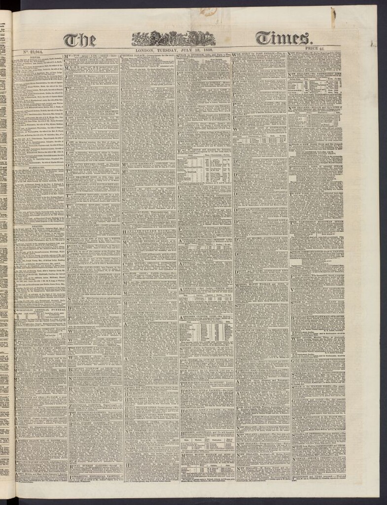 Miniatura de The Times del 13 de julio de 1858, nº 23,044