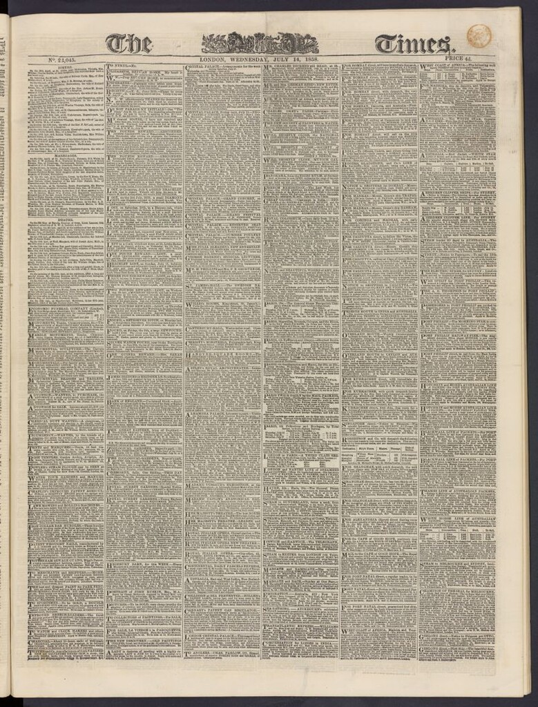 Miniatura de The Times del 14 de julio de 1858, nº 23,045