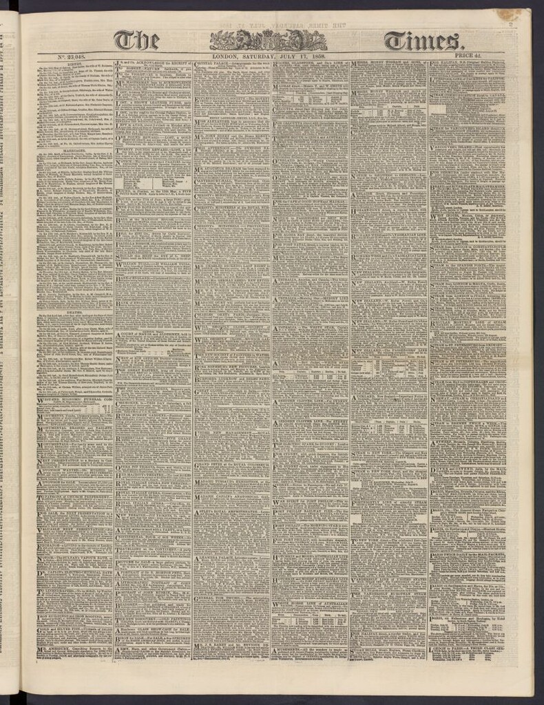 Miniatura de The Times del 17 de julio de 1858, nº 23,048