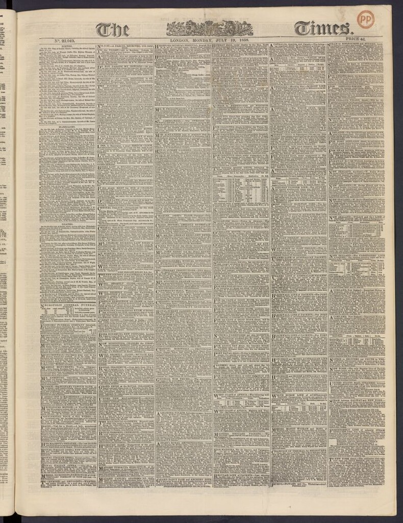 Miniatura de The Times del 19 de julio de 1858, nº 23,049