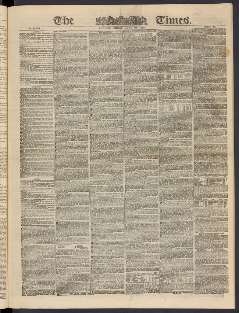 Miniatura de The Times del 30 de julio de 1858, nº 23,059