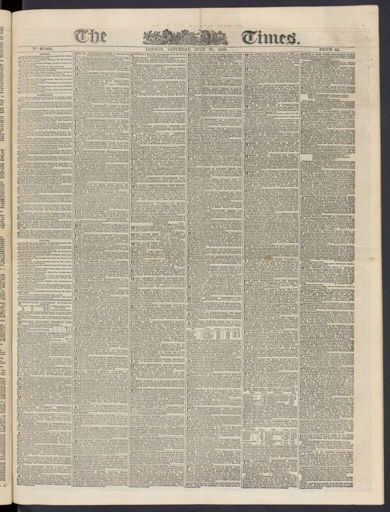 Miniatura de The Times del 31 de julio de 1858, nº 23,060