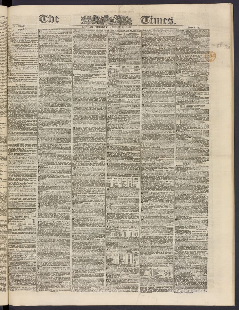 Miniatura de The Times del 3 de agosto de 1858, nº 23,062