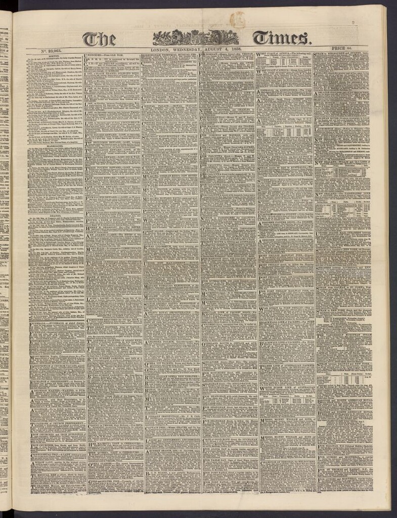 Miniatura de The Times del 4 de agosto de 1858, nº 23,063