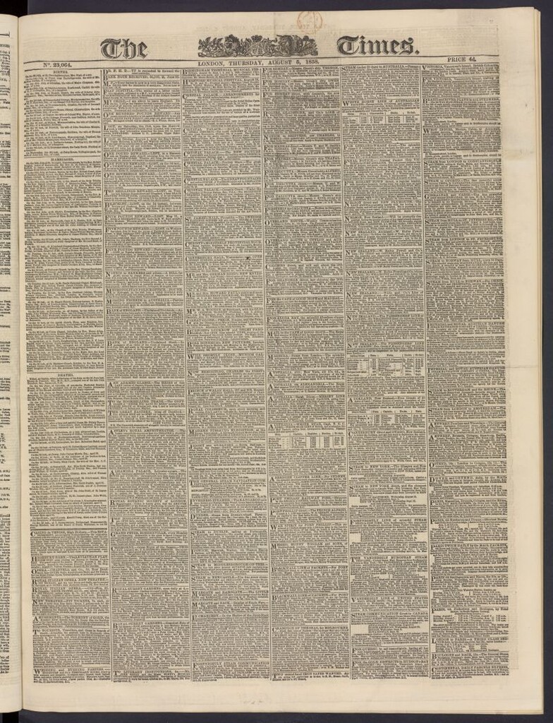 Miniatura de The Times del 5 de agosto de 1858, nº 23,064