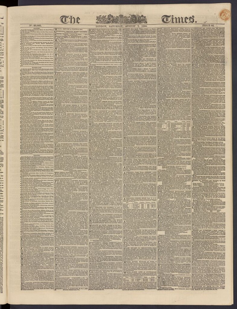 Miniatura de The Times del 7 de agosto de 1858, nº 23,066