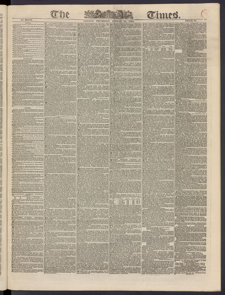 Miniatura de The Times del 12 de agosto de 1858, nº 23,070