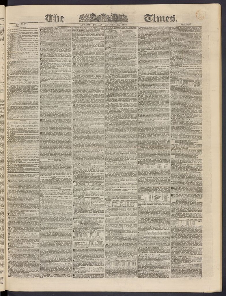 Miniatura de The Times del 13 de agosto de 1858, nº 23,071