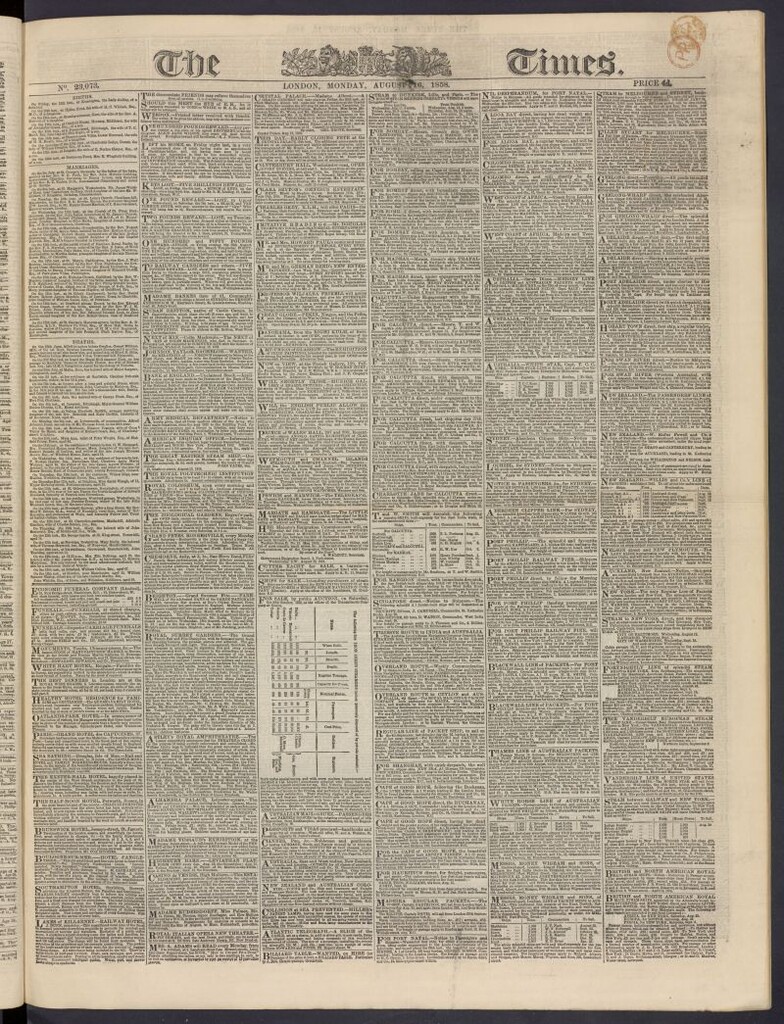 Miniatura de The Times del 16 de agosto de 1858, nº 23,073