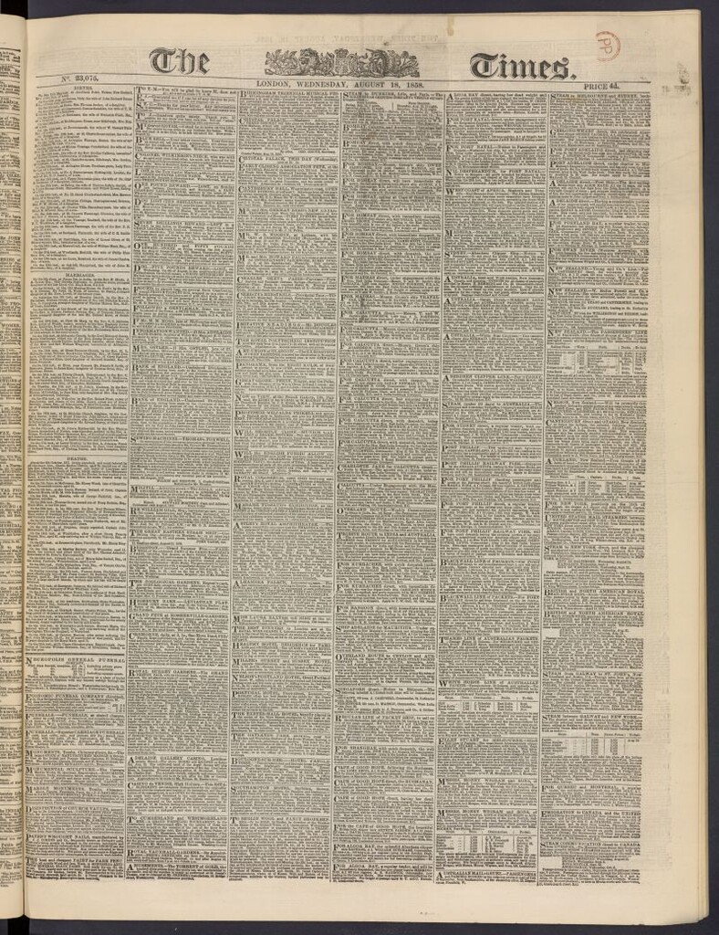 Miniatura de The Times del 18 de agosto de 1858, nº 23,075