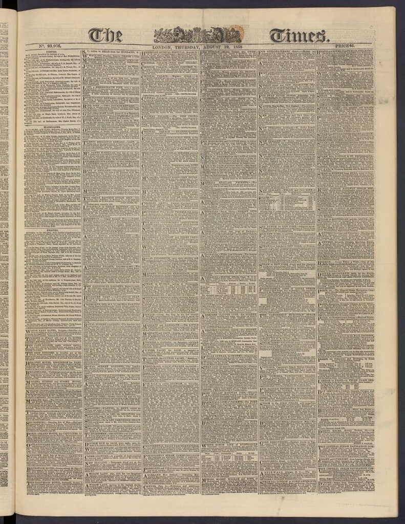 Miniatura de The Times del 19 de agosto de 1858, nº 23,076