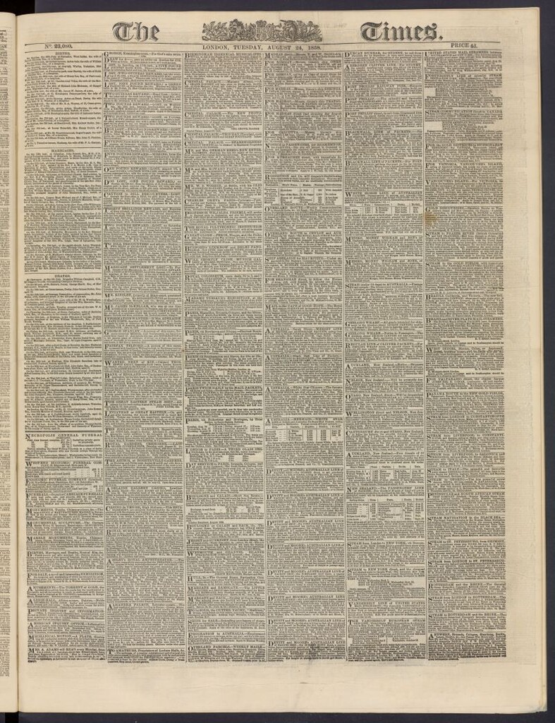 Miniatura de The Times del 24 de agosto de 1858, nº 23,080