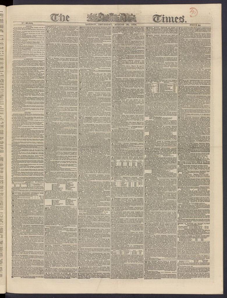 Miniatura de The Times del 26 de agosto de 1858, nº 23,082