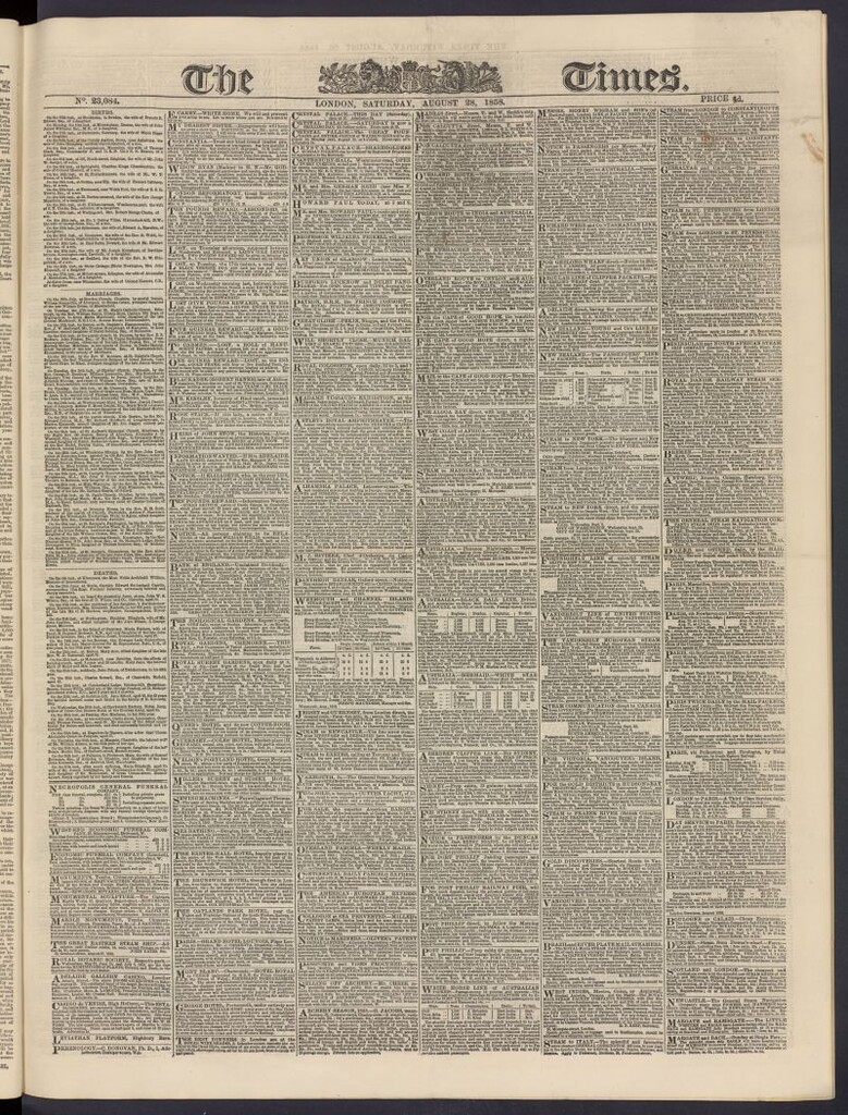 Miniatura de The Times del 28 de agosto de 1858, nº 23,084
