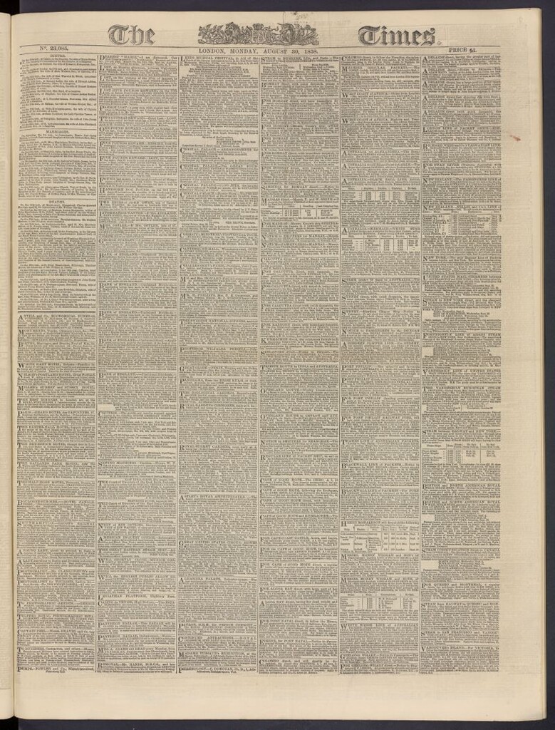 Miniatura de The Times del 30 de agosto de 1858, nº 23,085
