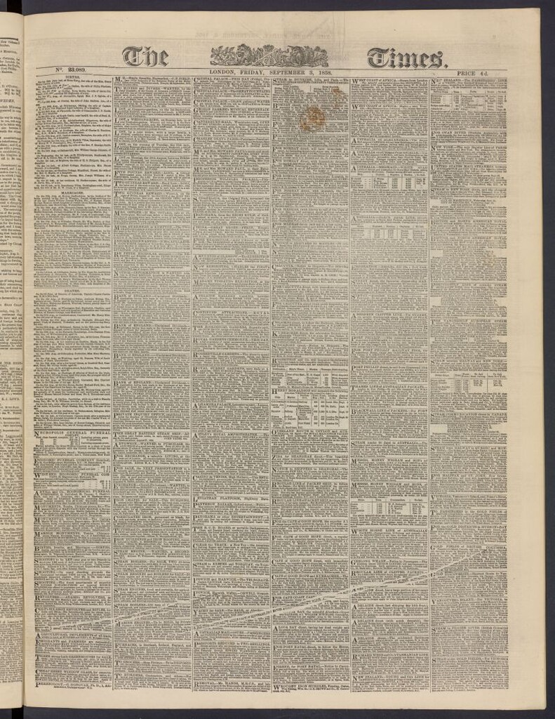Miniatura de The Times del 3 de septiembre de 1858, nº 23,089
