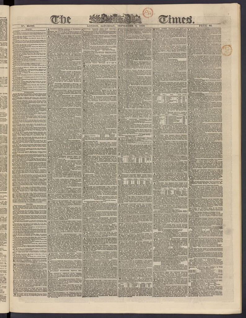 Miniatura de The Times del 4 de septiembre de 1858, nº 23,090