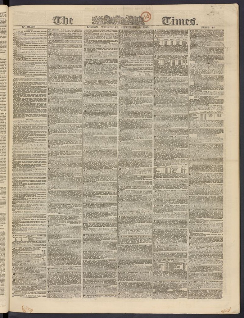 Miniatura de The Times del 8 de septiembre de 1858, nº 23,093